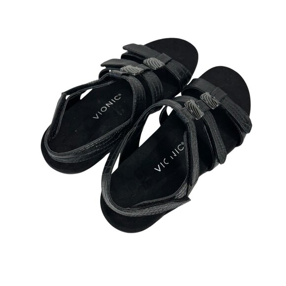 Vionic AMBER Womens Strappy Black Sandals SZ 8 Adjustable Strap Textured Pattern - Picture 7 of 13